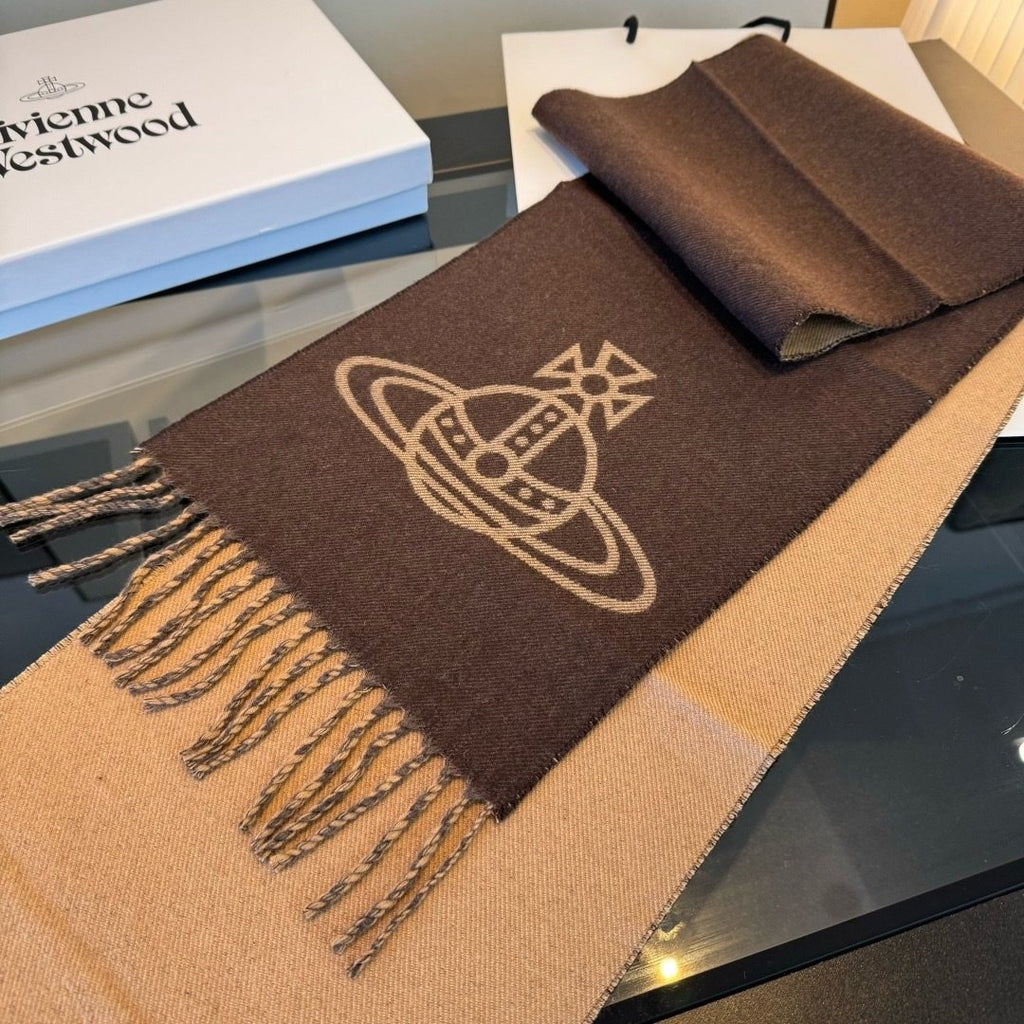 Vivienne Westwood Brown and Tan Orb Jacquard Scarf product image 5, provided for visual reference and product detail review
