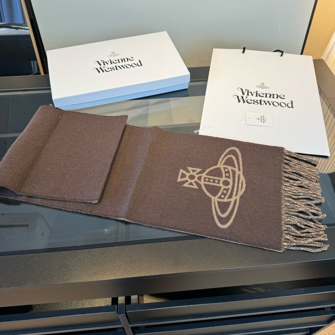 Vivienne Westwood Brown and Tan Orb Jacquard Scarf product image 3, provided for visual reference and product detail review