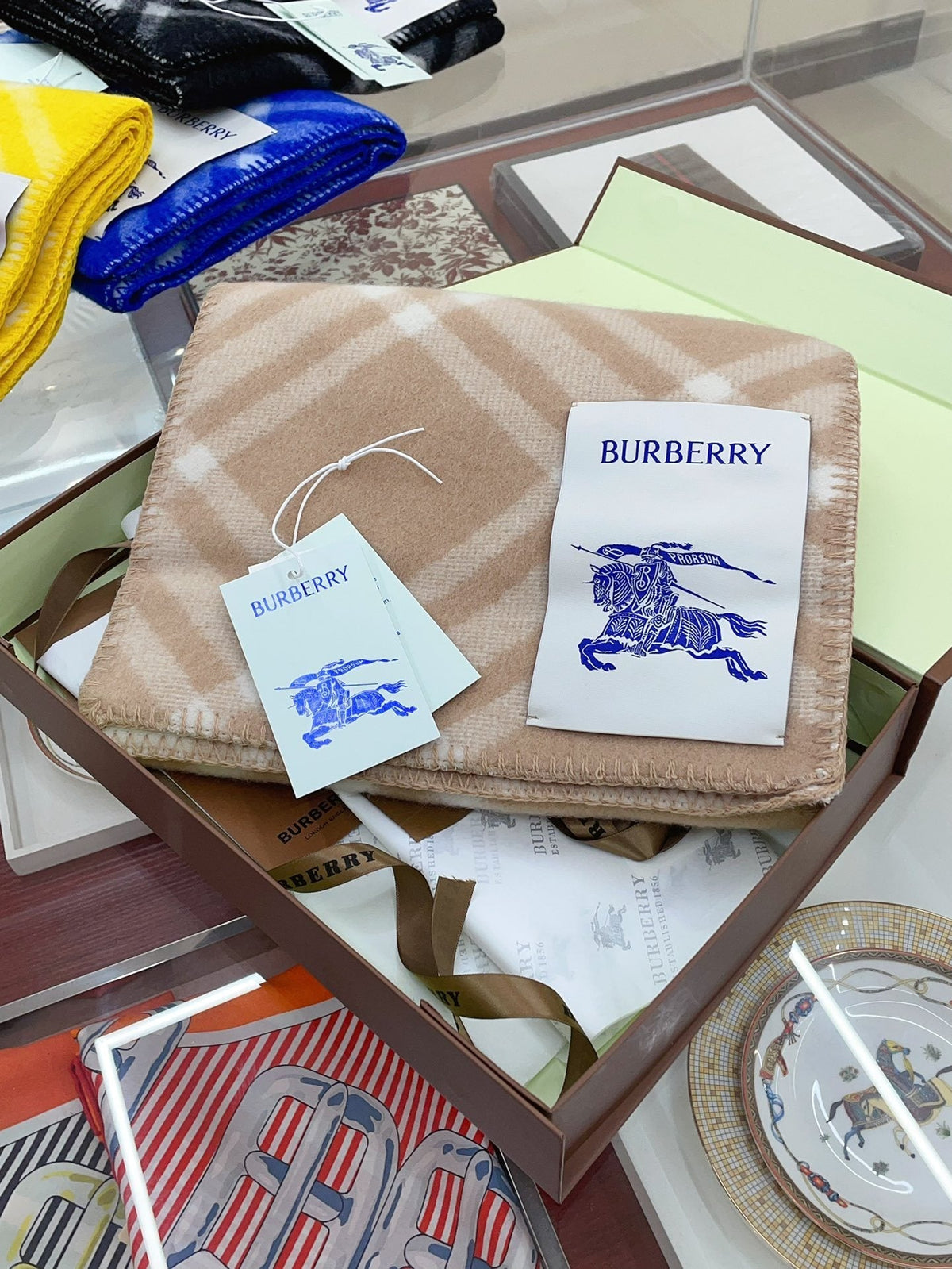 Burberry Beige and White Plaid Scarf product image 1, provided for visual reference and product detail review