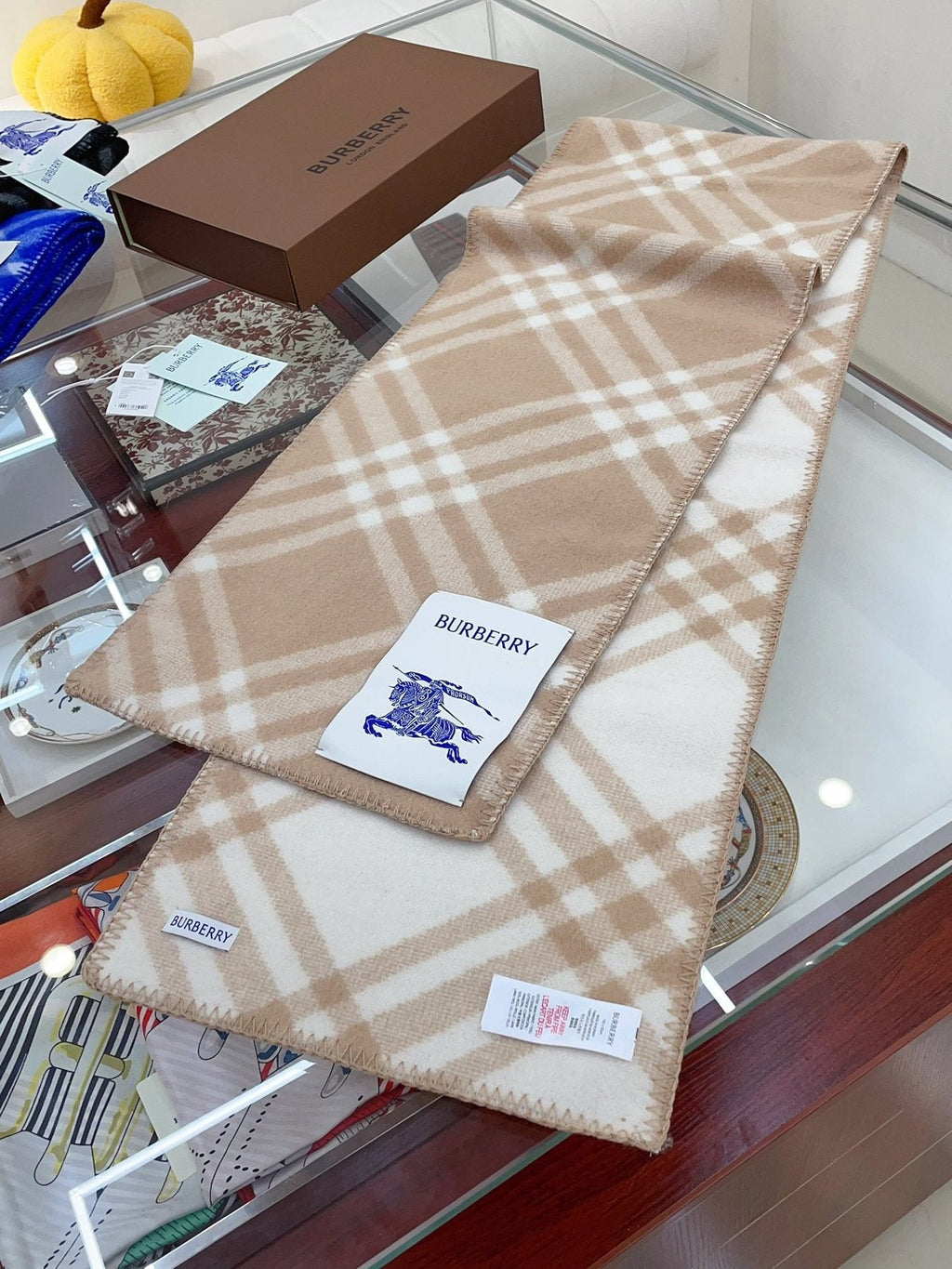 Burberry Beige and White Plaid Scarf product image 2, provided for visual reference and product detail review
