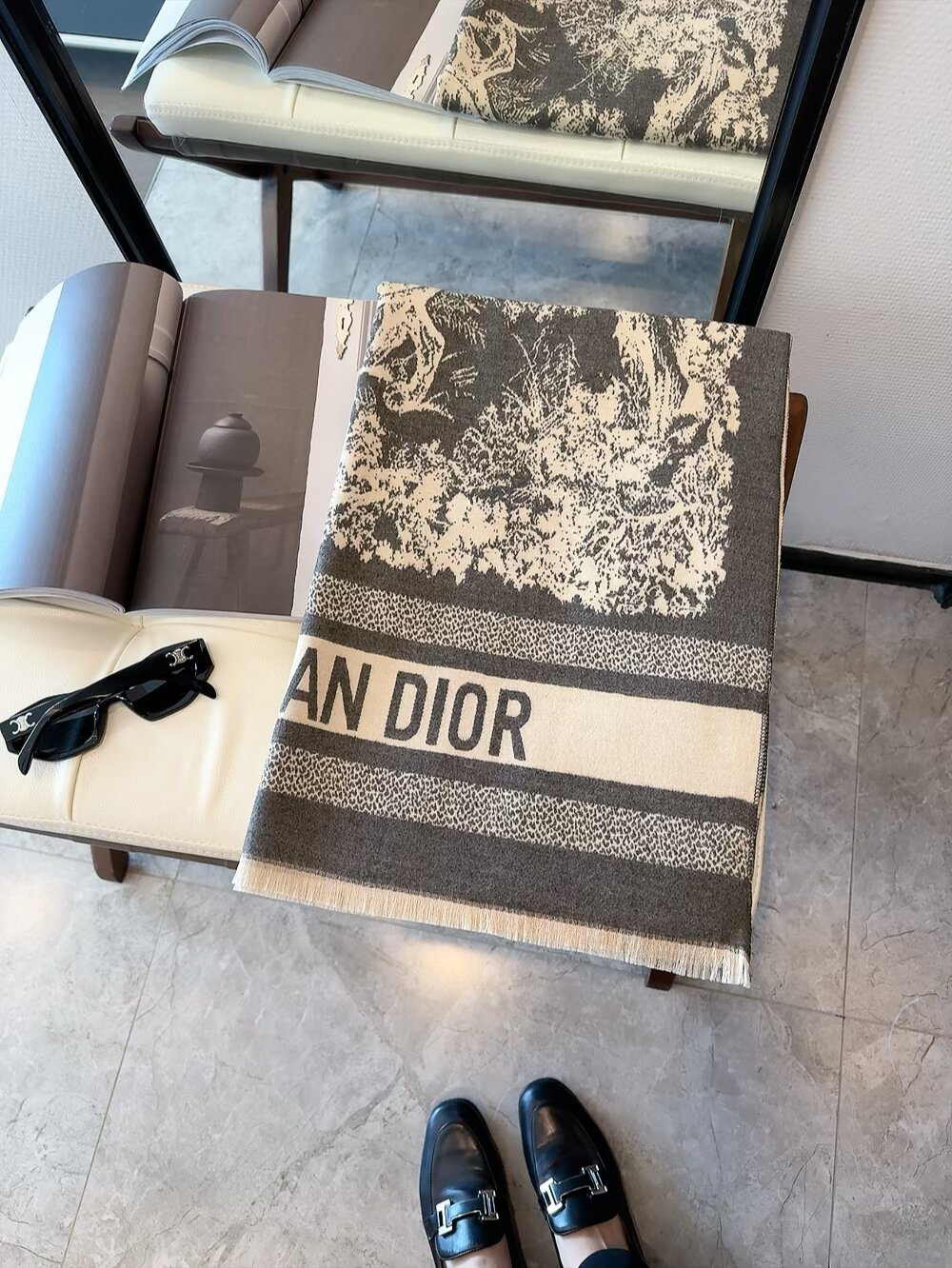Dior Animal & Foliage Fringed Scarf product image 1, provided for visual reference and product detail review