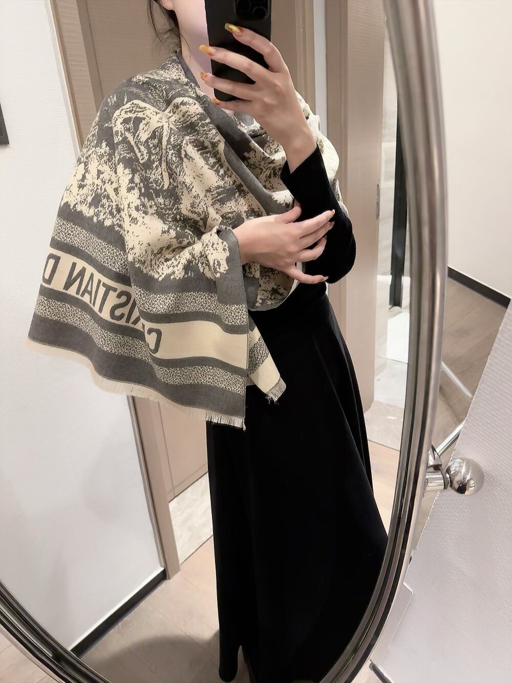 Dior Animal & Foliage Fringed Scarf product image 2, provided for visual reference and product detail review