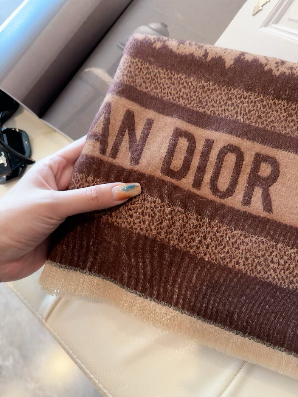 Dior Animal & Foliage Fringed Scarf product image 7, provided for visual reference and product detail review