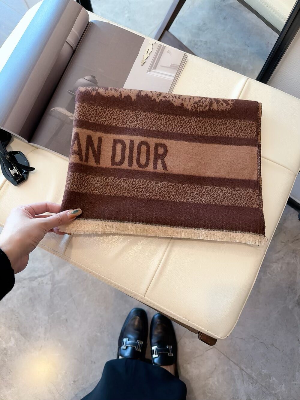 Dior Animal & Foliage Fringed Scarf product image 6, provided for visual reference and product detail review