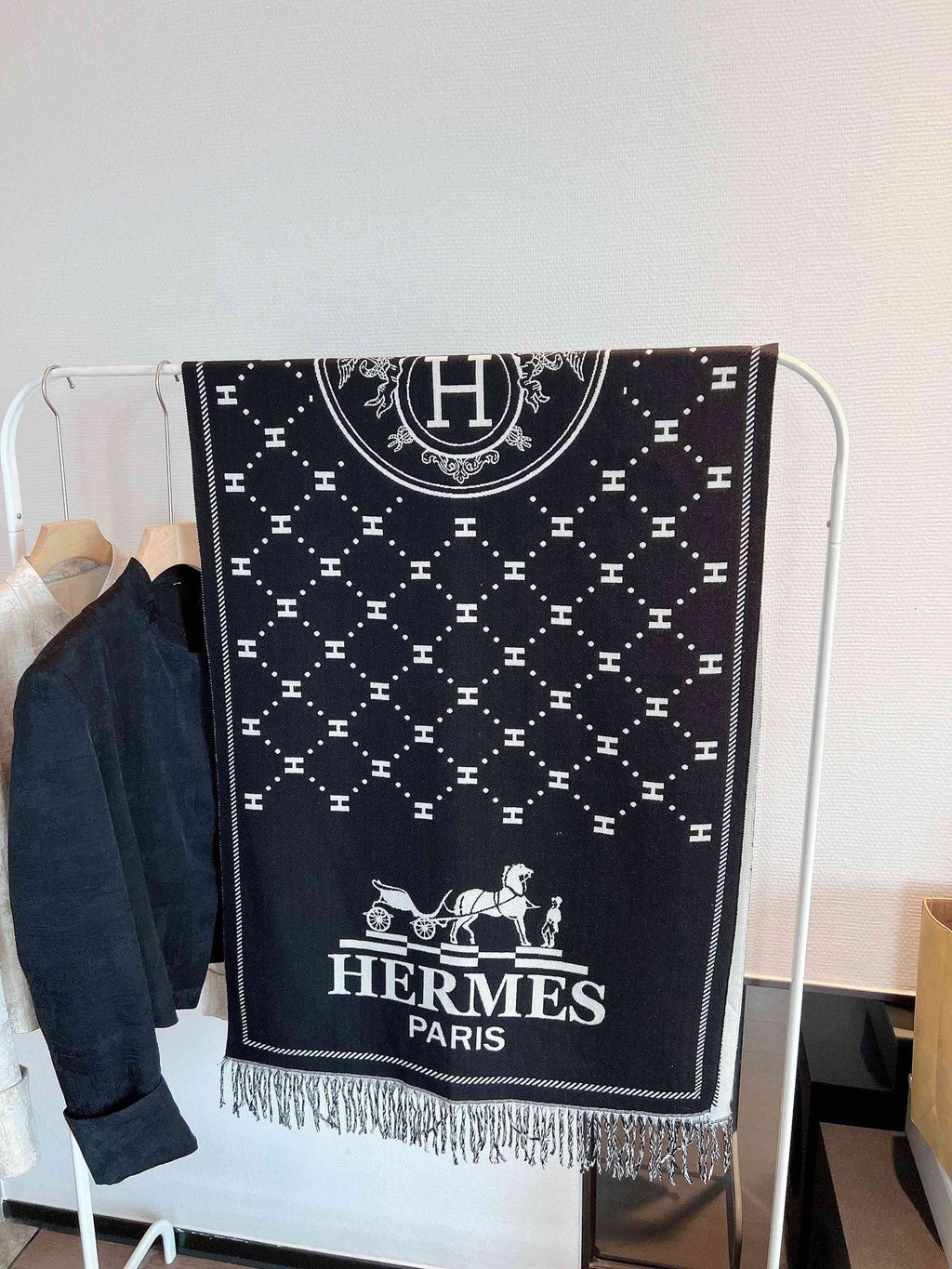 Hermès Geometric Motif Fringed Scarf product image 1, provided for visual reference and product detail review