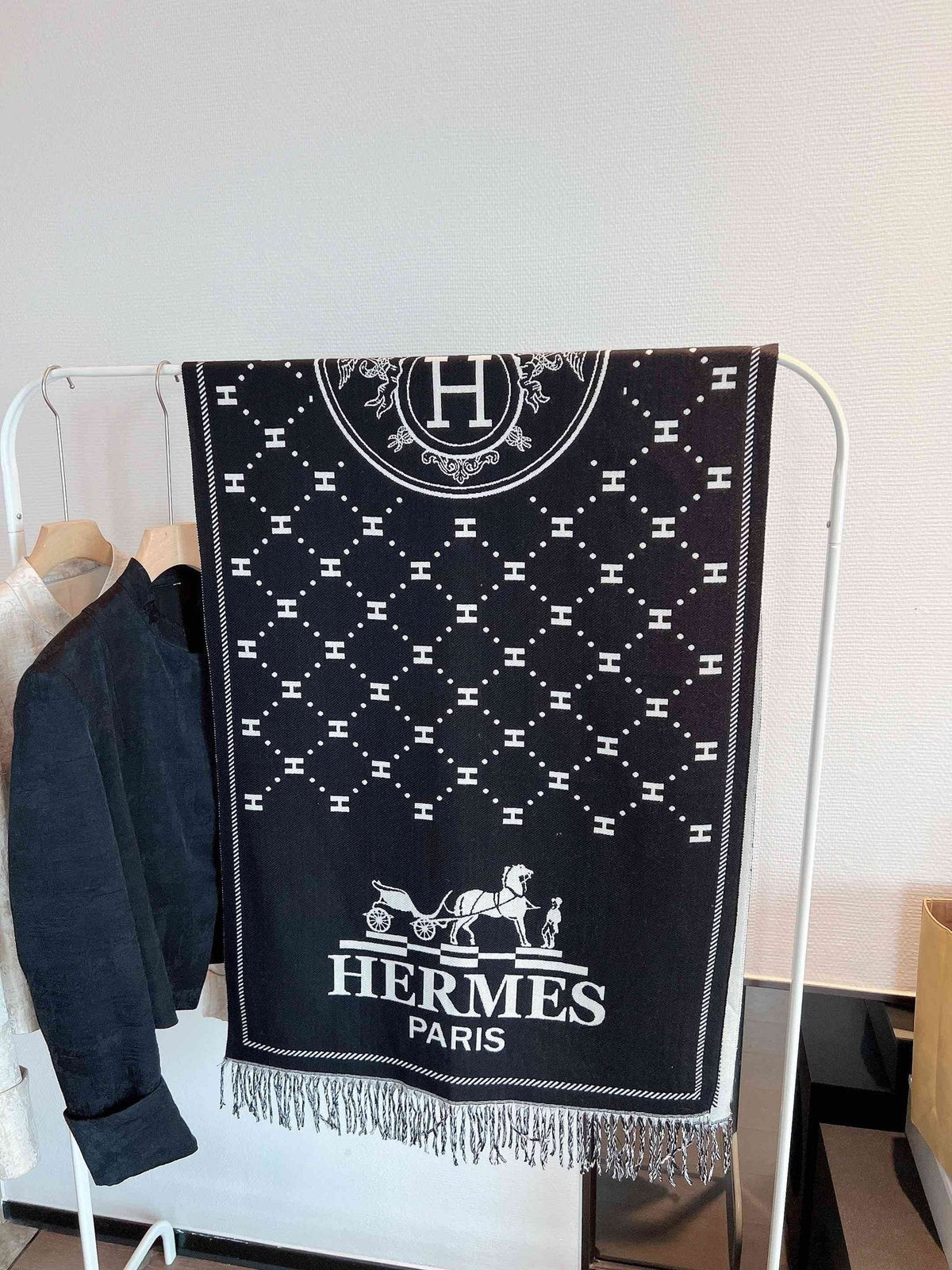 Hermès Geometric Motif Fringed Scarf product image 1, provided for visual reference and product detail review