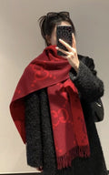 Deep Red Patterned Fringed Scarf Shawl product image 1, provided for visual reference and product detail review