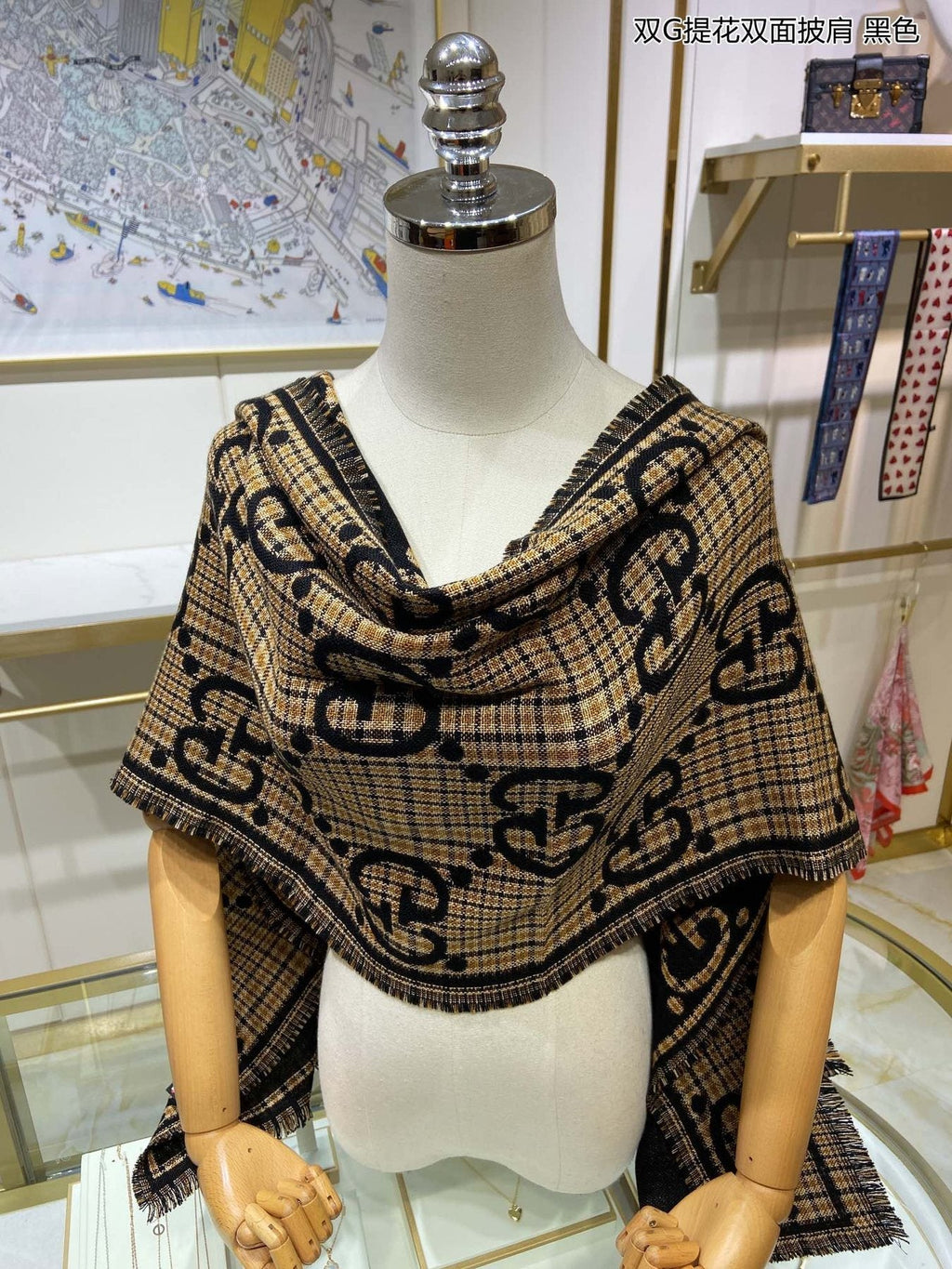 Gucci Reversible Fringed Monogram Scarf product image 3, provided for visual reference and product detail review