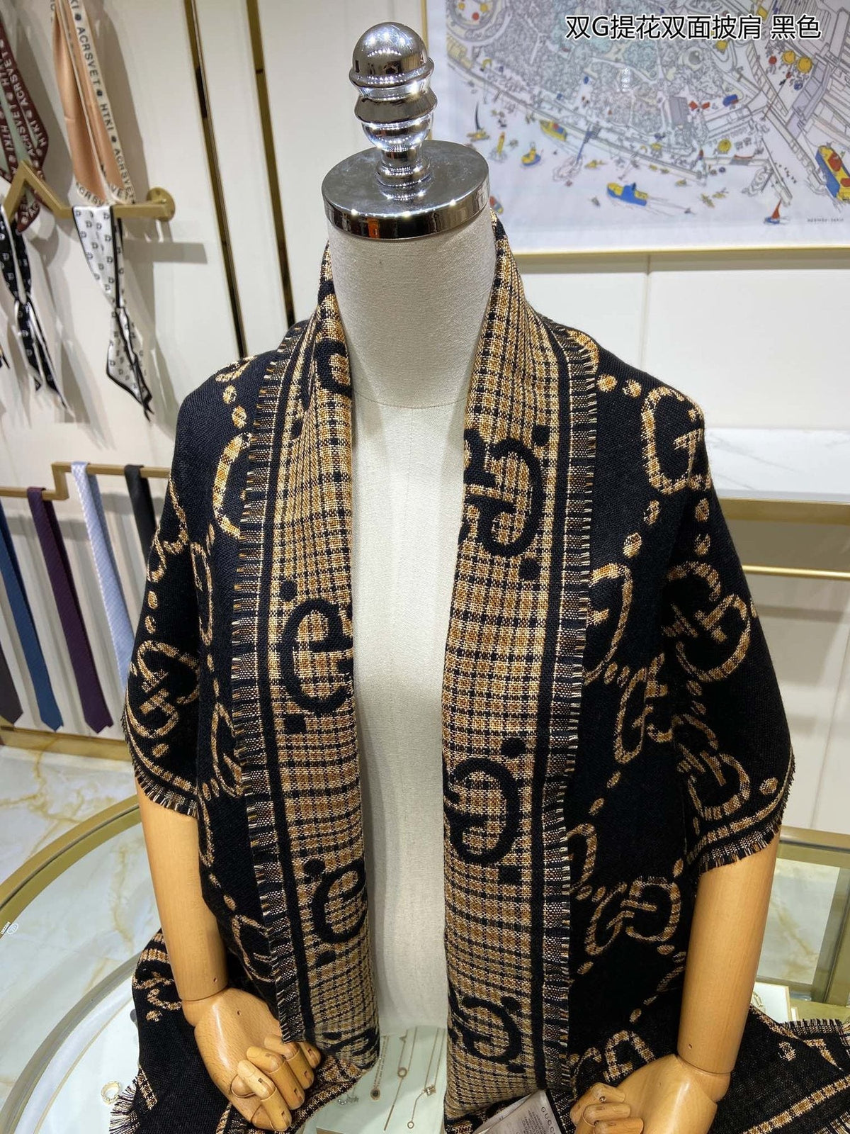 Gucci Reversible Fringed Monogram Scarf product image 4, provided for visual reference and product detail review