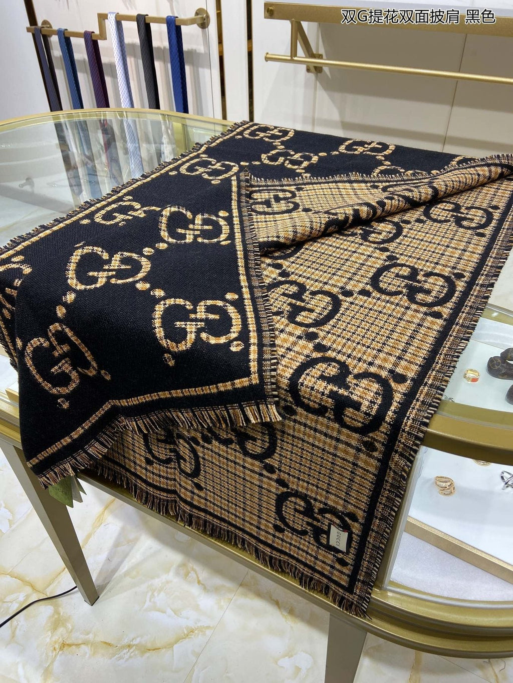 Gucci Reversible Fringed Monogram Scarf product image 2, provided for visual reference and product detail review
