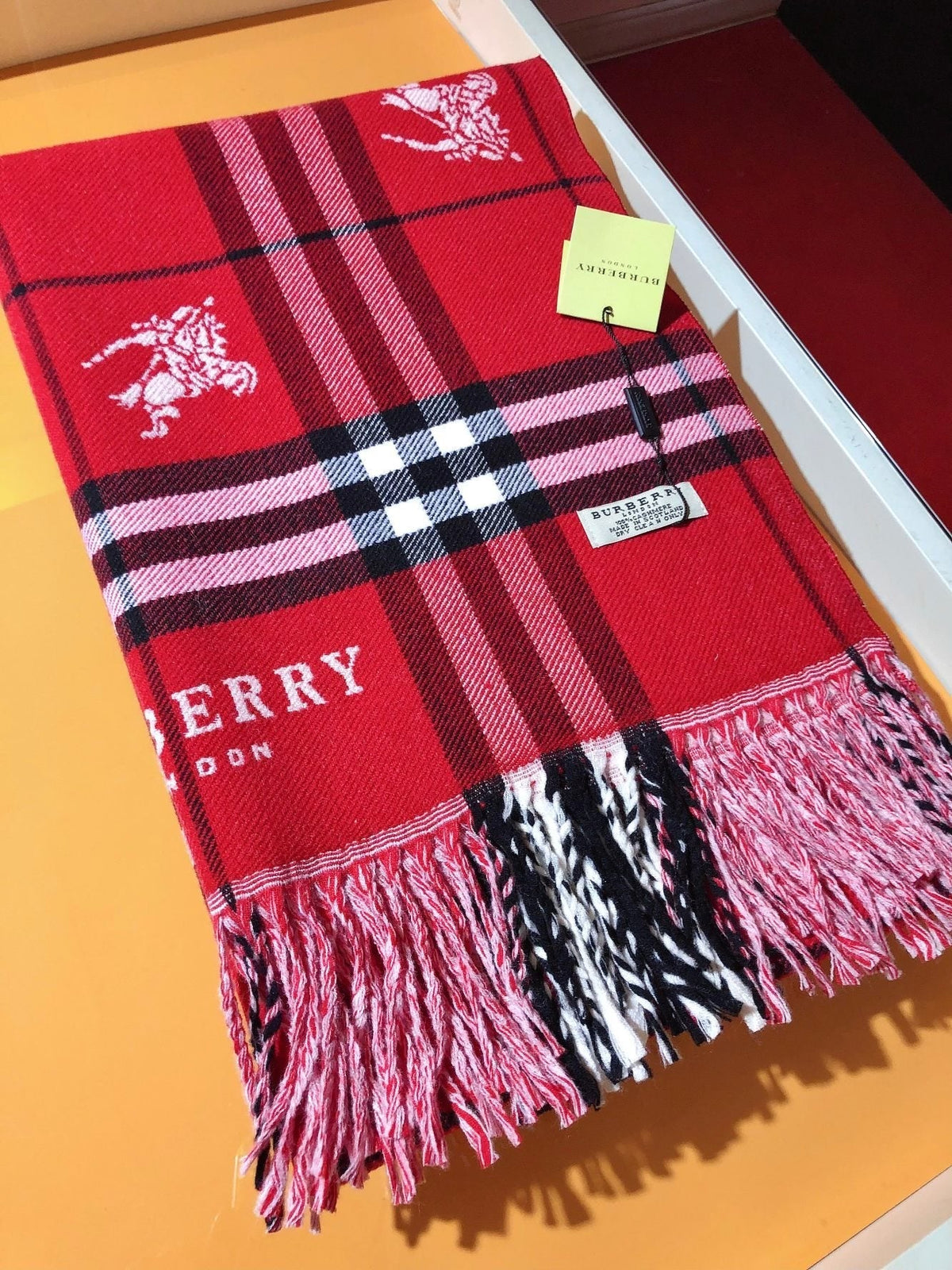 Burberry Embroidered Plaid Fringe Scarf product image 7, provided for visual reference and product detail review