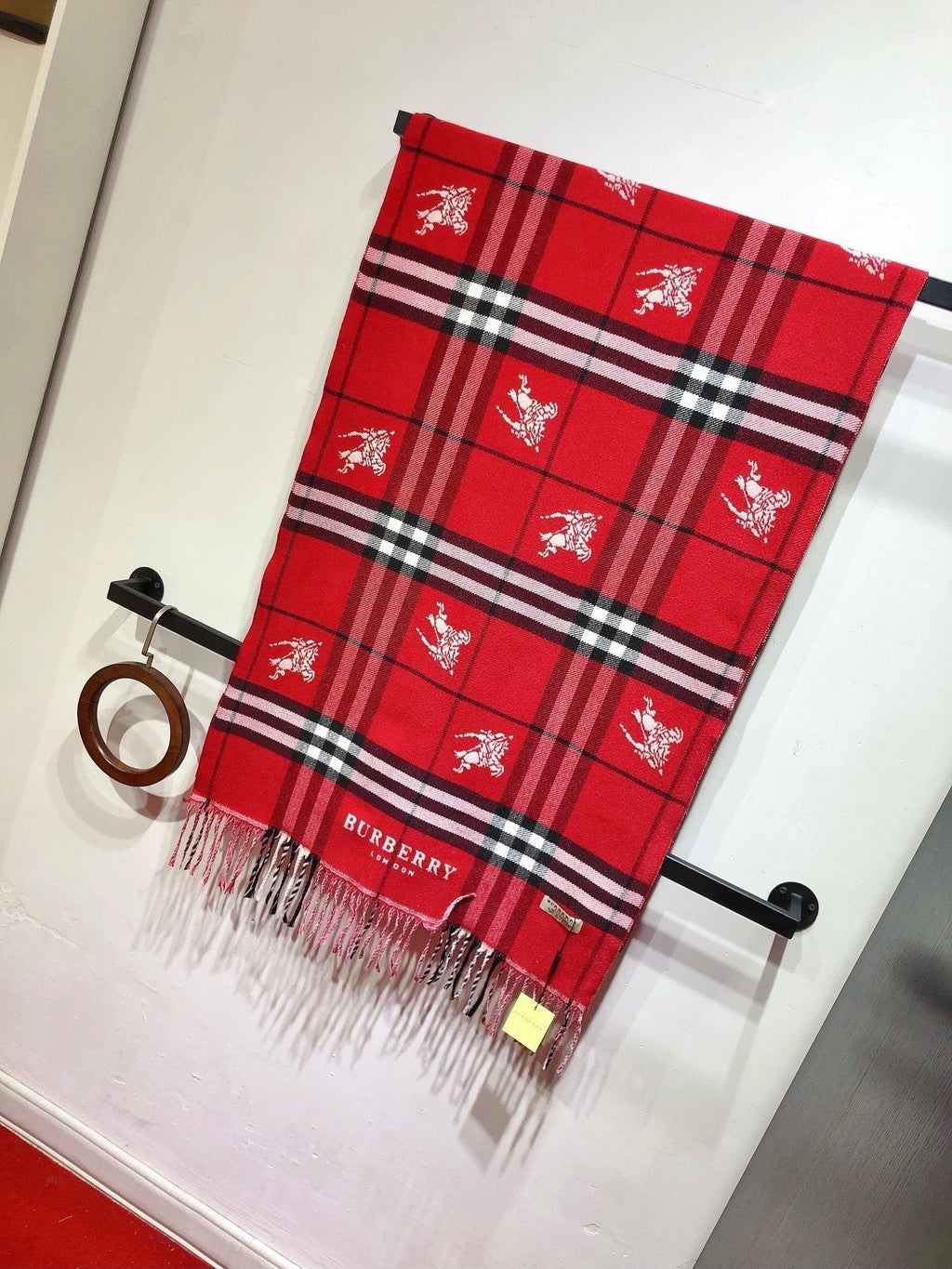 Burberry Embroidered Plaid Fringe Scarf product image 1, provided for visual reference and product detail review