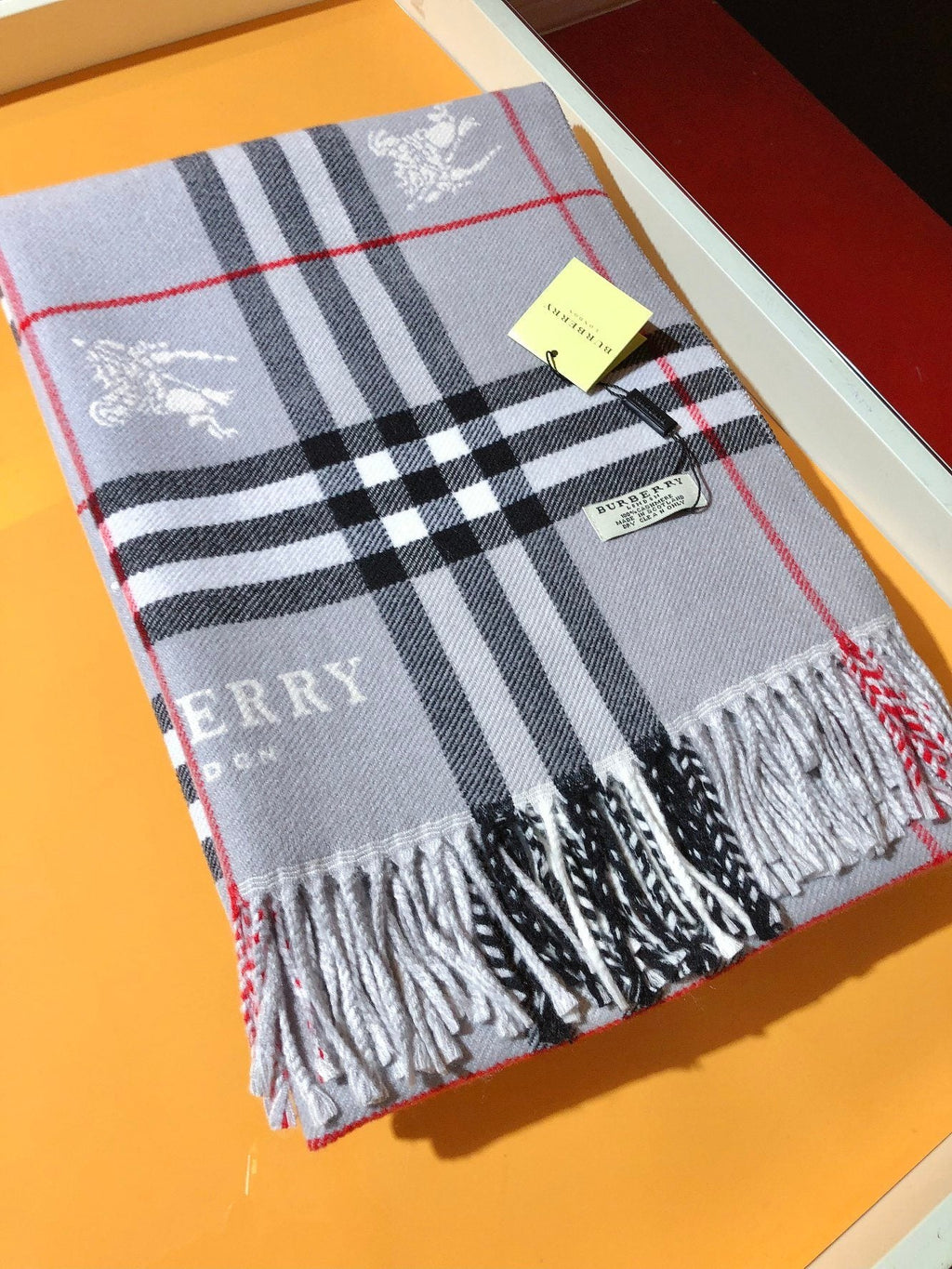 Burberry Embroidered Plaid Fringe Scarf product image 5, provided for visual reference and product detail review