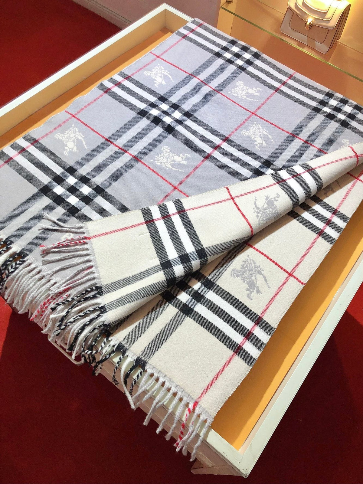 Burberry Embroidered Plaid Fringe Scarf product image 8, provided for visual reference and product detail review