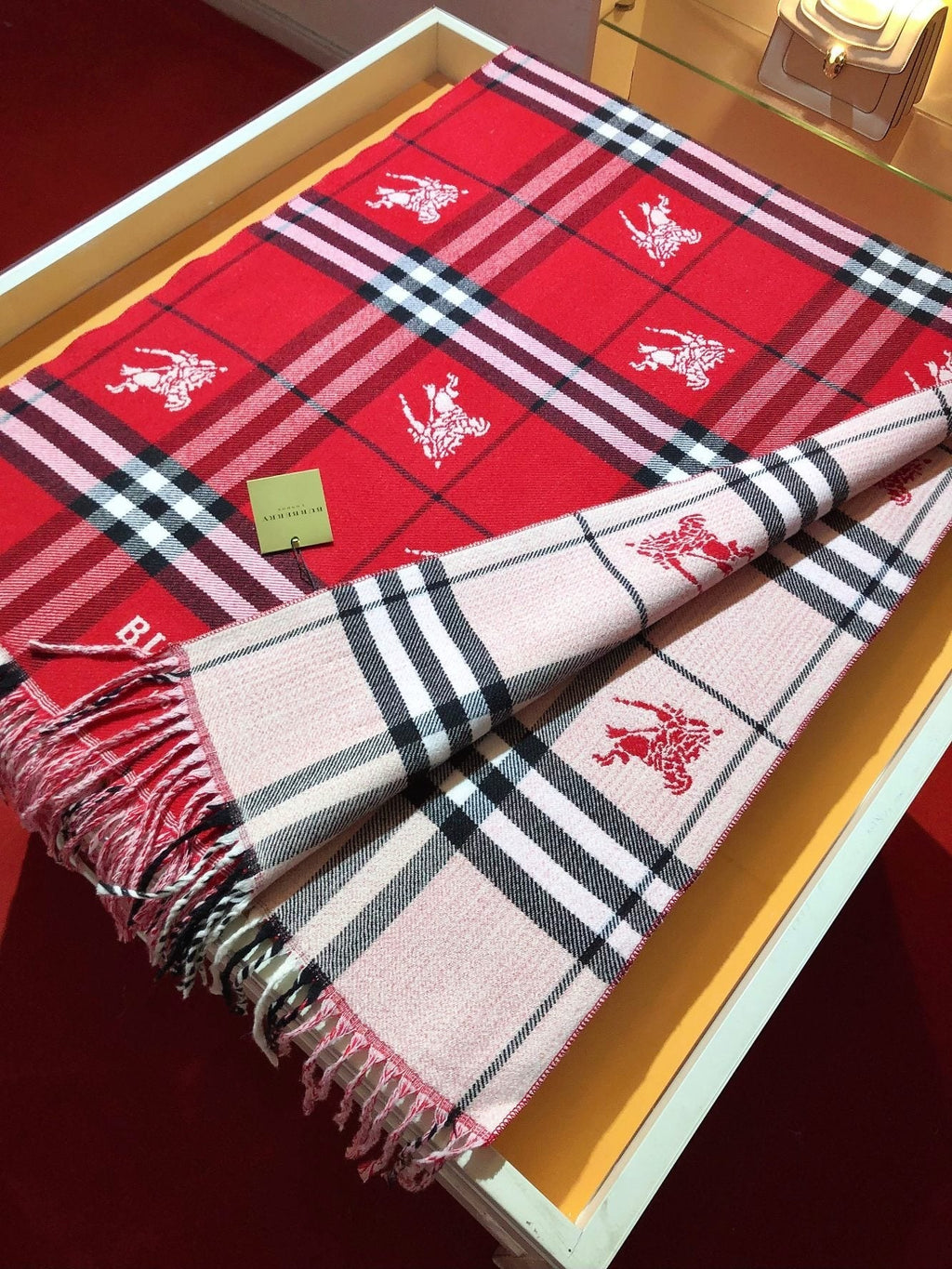 Burberry Embroidered Plaid Fringe Scarf product image 6, provided for visual reference and product detail review