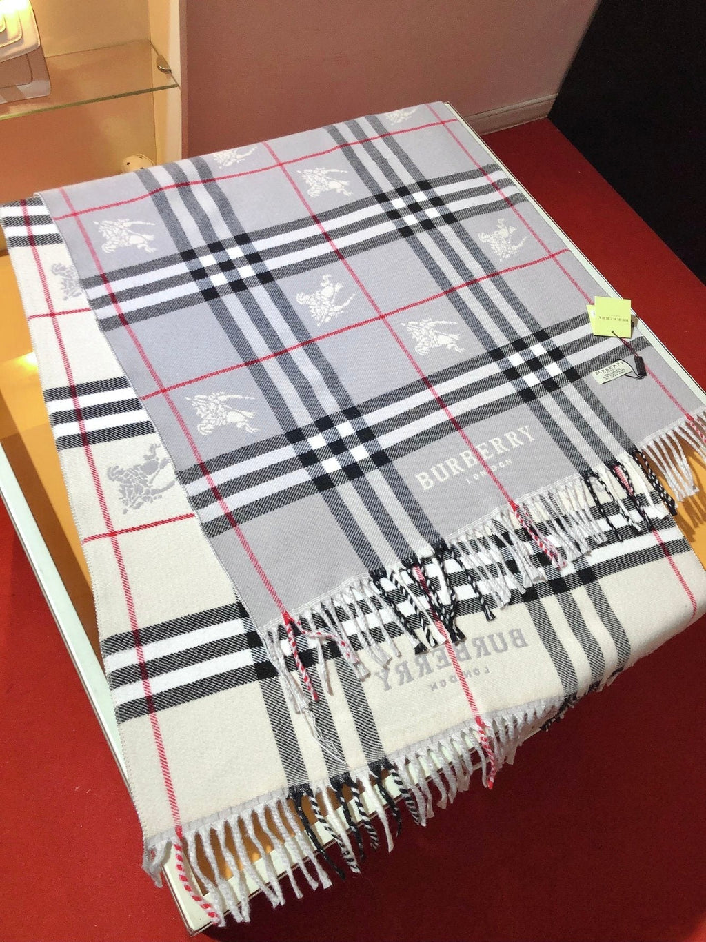 Burberry Embroidered Plaid Fringe Scarf product image 4, provided for visual reference and product detail review