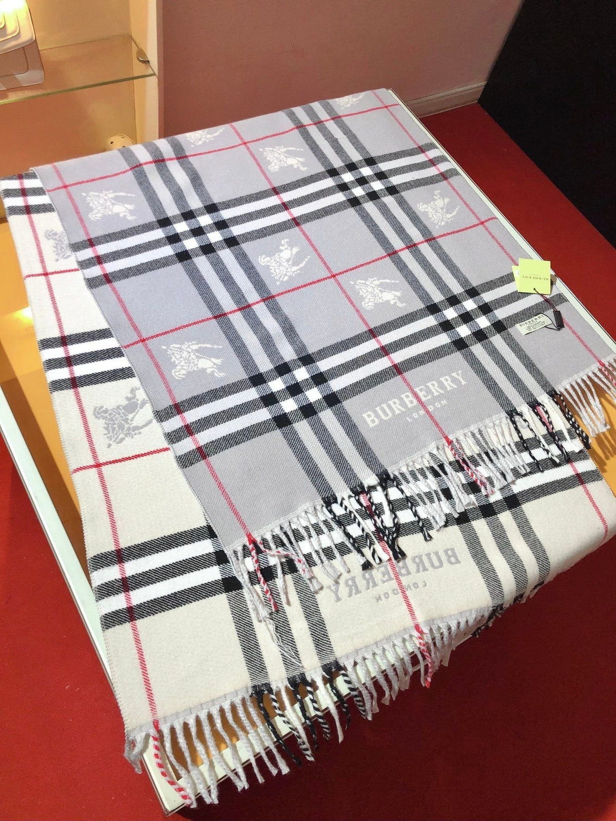 Burberry Embroidered Plaid Fringe Scarf product image 4, provided for visual reference and product detail review