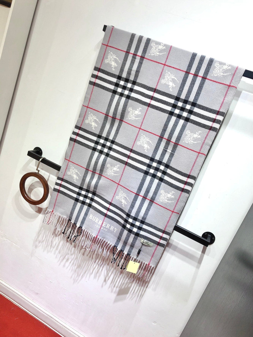 Burberry Embroidered Plaid Fringe Scarf product image 2, provided for visual reference and product detail review