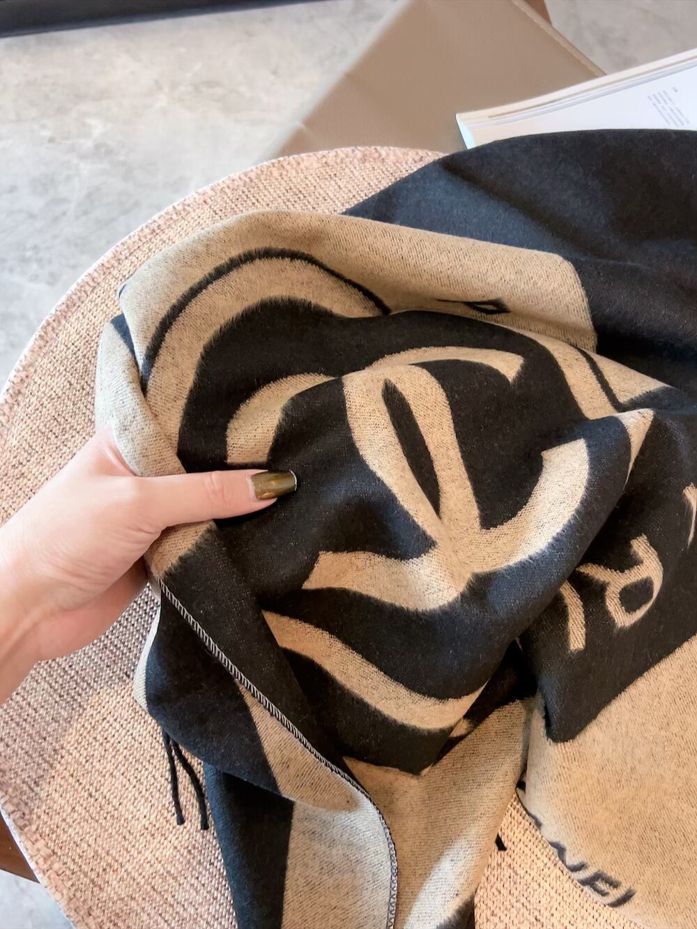 Chanel Fringed Logo Scarf Shawl product image 5, provided for visual reference and product detail review