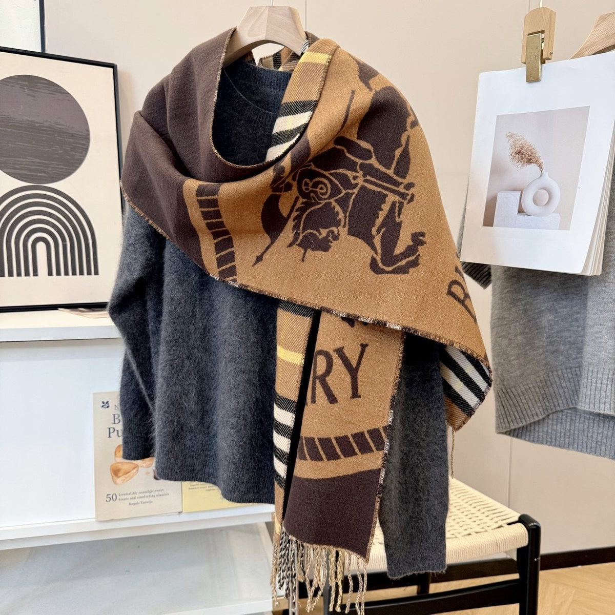 Burberry Brown Plaid Fringe Scarf product image 3, provided for visual reference and product detail review