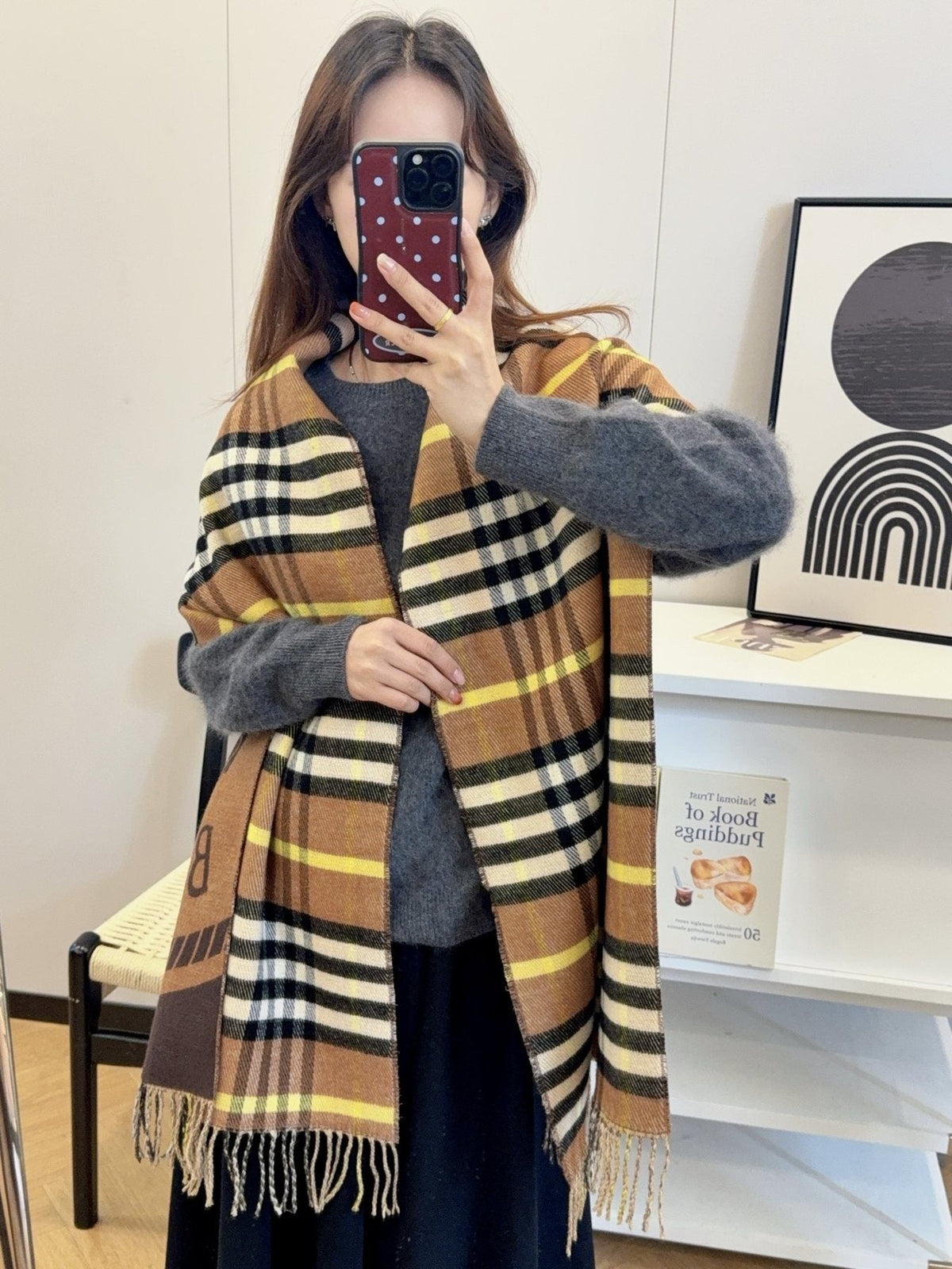 Burberry Brown Plaid Equestrian Graphic Scarf product image 3, provided for visual reference and product detail review