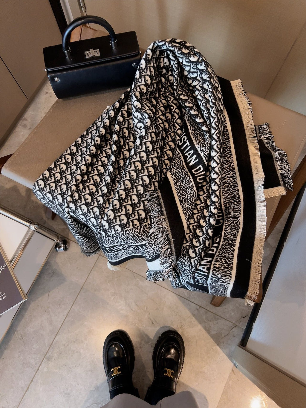 Dior Monogram Fringe Square Scarf product image 7, provided for visual reference and product detail review