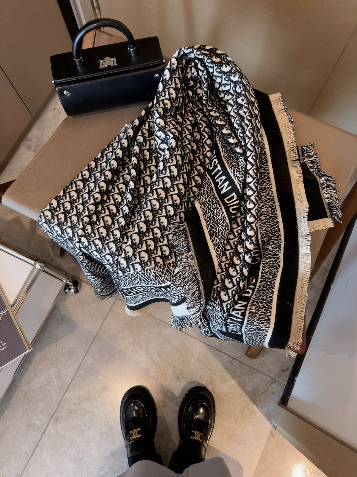 Dior Monogram Fringe Square Scarf product image 7, provided for visual reference and product detail review