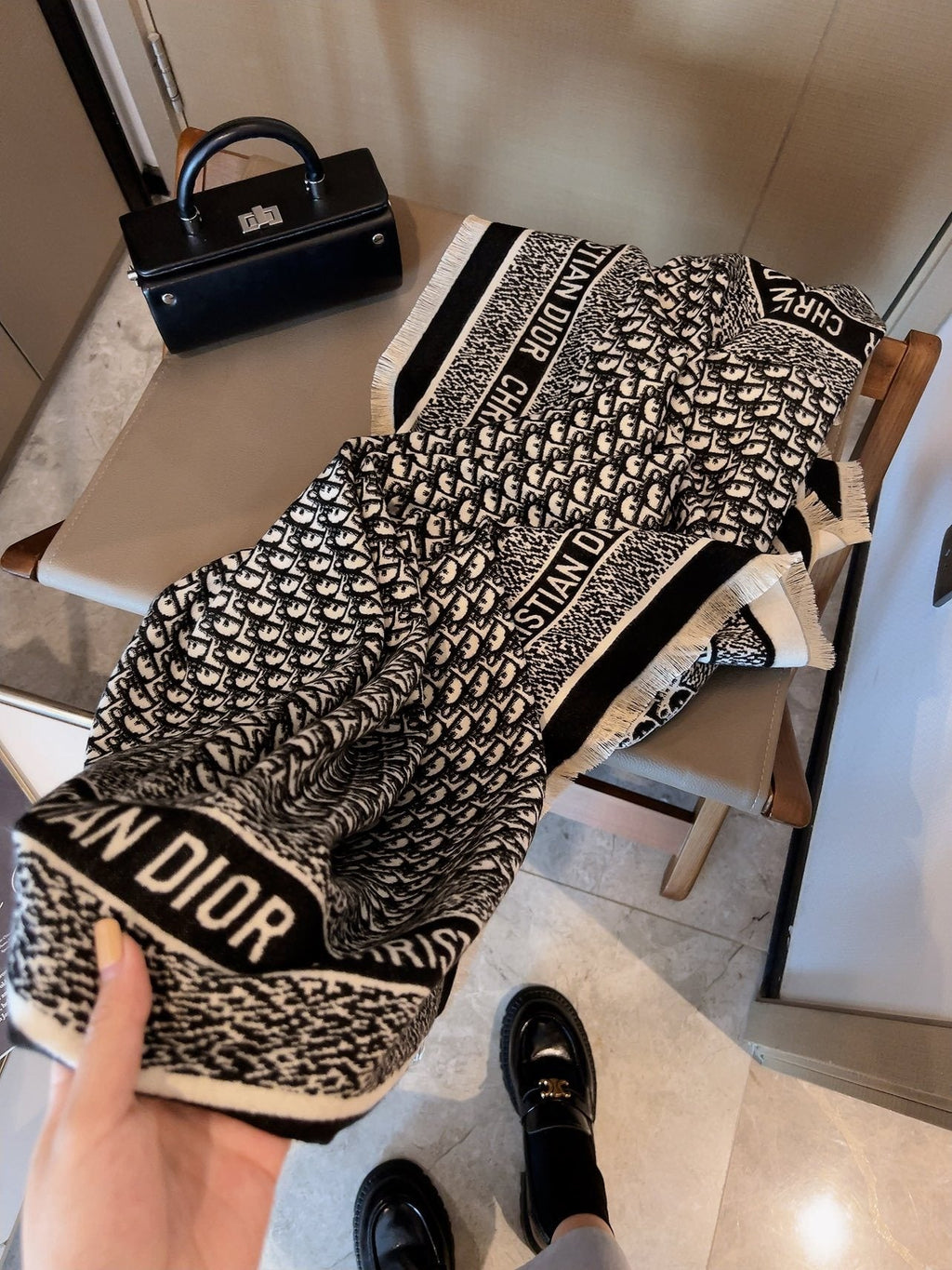 Dior Monogram Fringe Square Scarf product image 5, provided for visual reference and product detail review
