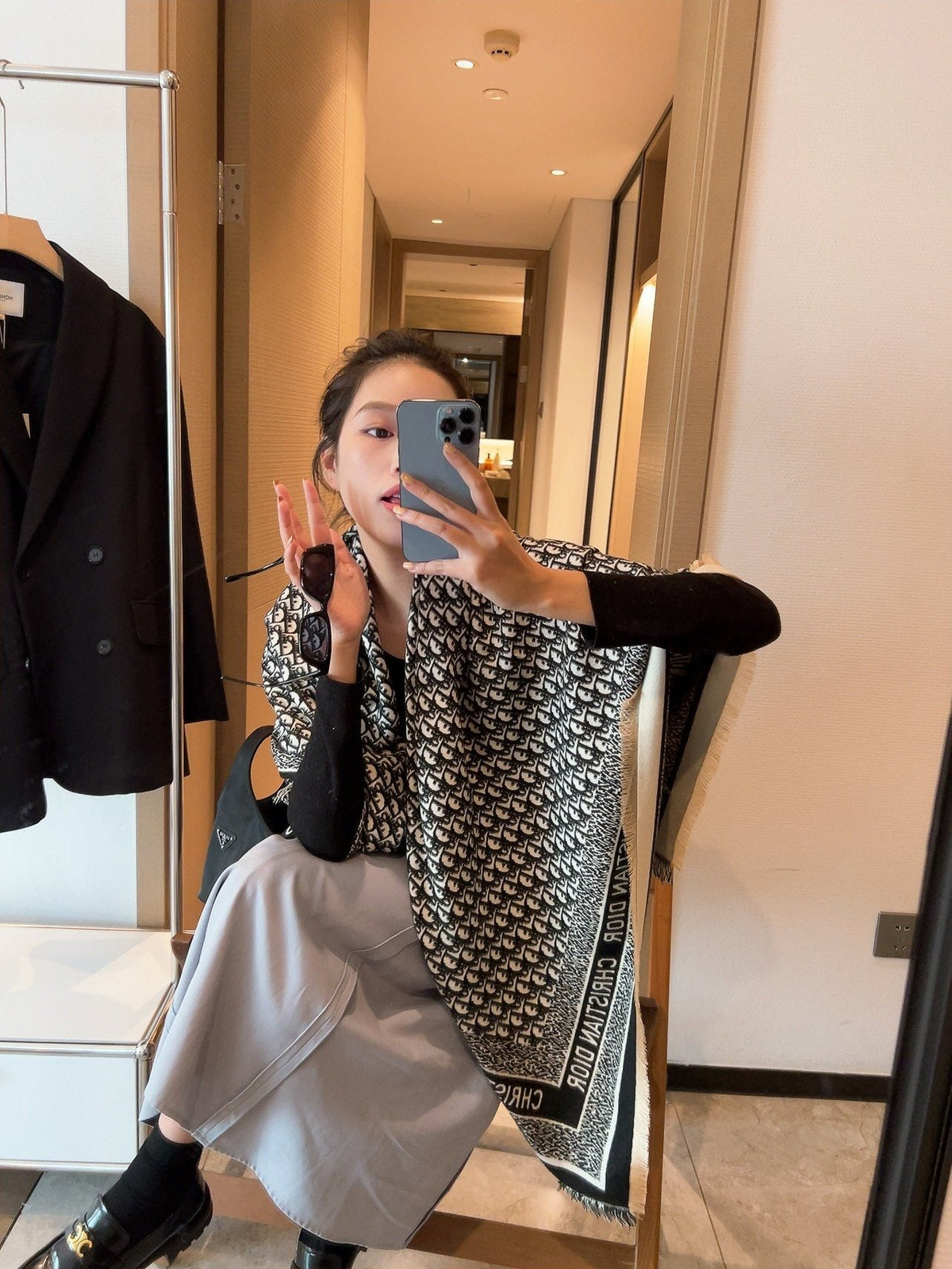 Dior Monogram Fringe Square Scarf product image 2, provided for visual reference and product detail review