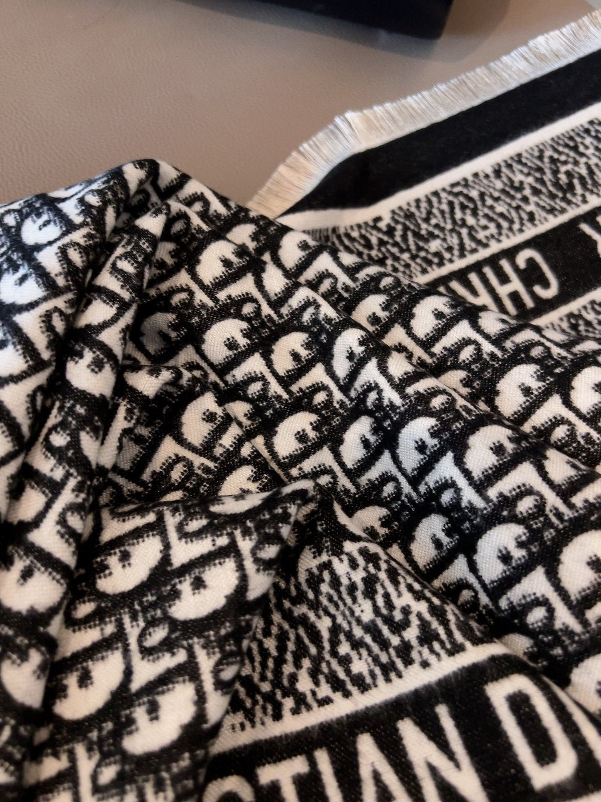 Dior Black and Gray Monogram Square Scarf product image 5, provided for visual reference and product detail review