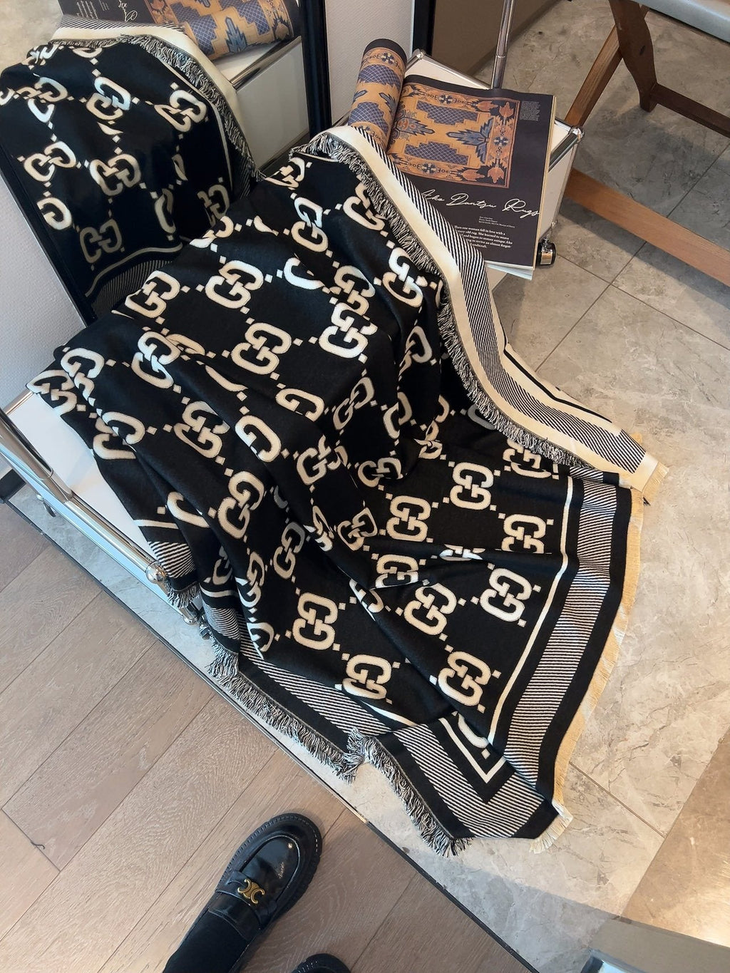 Gucci Black and Ivory Monogram Square Scarf product image 1, provided for visual reference and product detail review