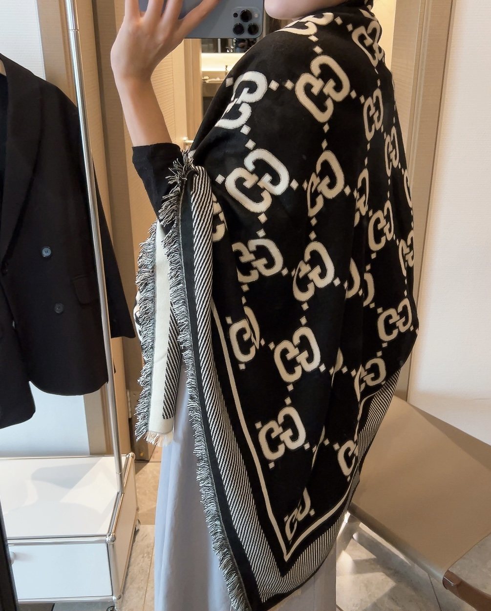 Gucci Black and Ivory Monogram Square Scarf product image 5, provided for visual reference and product detail review