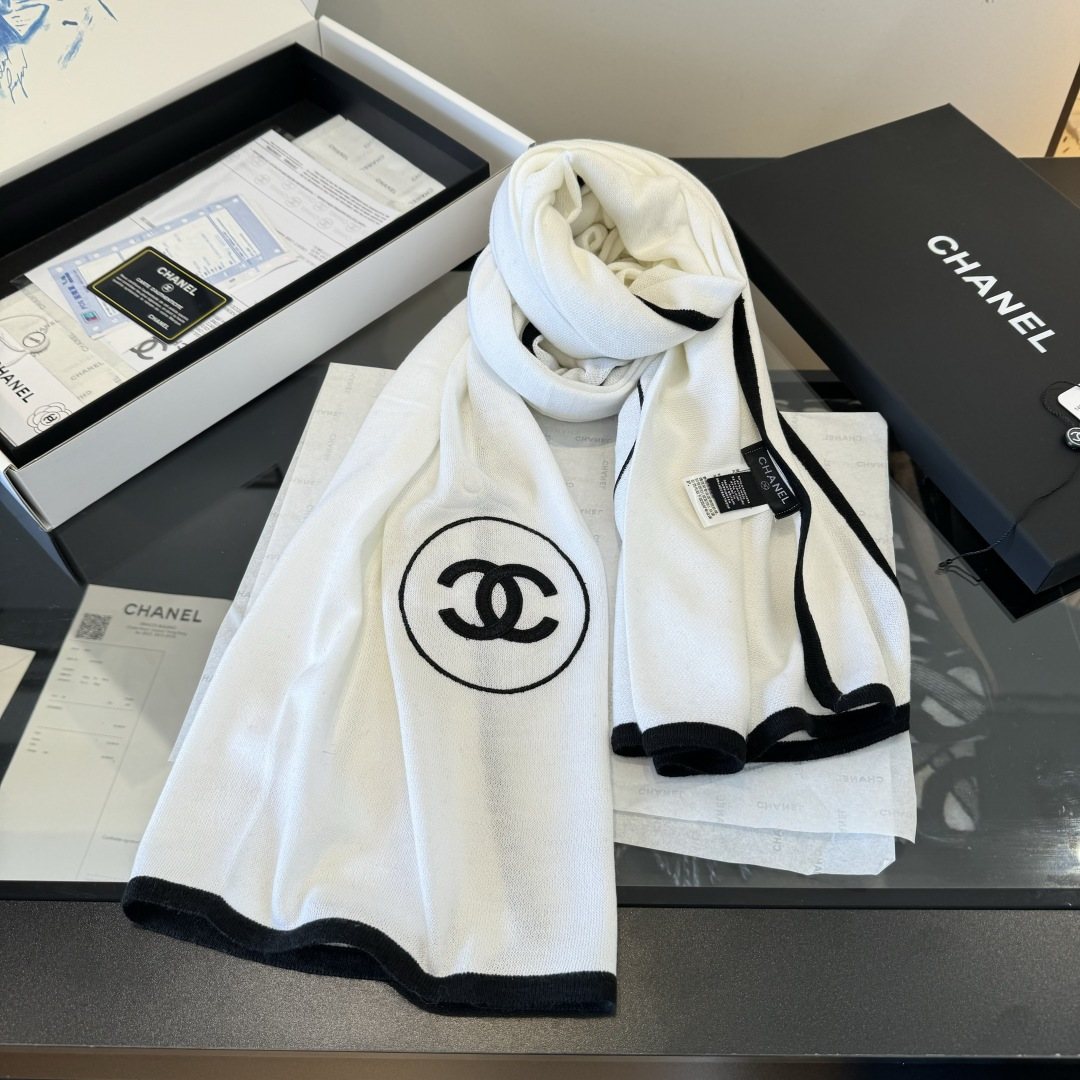 Chanel Reversible Contrast Trim Scarf Shawl product image 8, provided for visual reference and product detail review