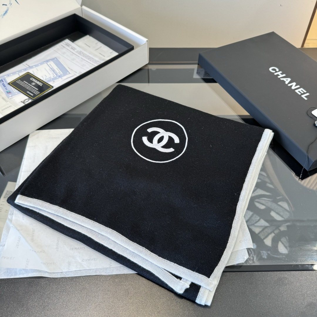 Chanel Black Logo Trim Scarf product image 1, provided for visual reference and product detail review