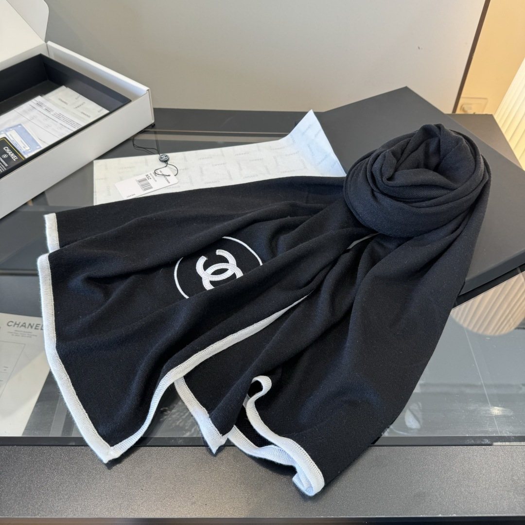 Chanel Black Logo Trim Scarf product image 5, provided for visual reference and product detail review
