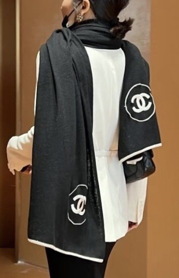 Chanel Reversible Contrast Trim Scarf Shawl product image 1, provided for visual reference and product detail review