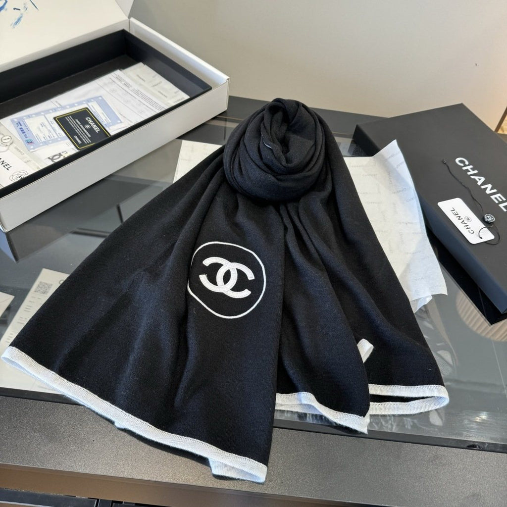 Chanel Reversible Contrast Trim Scarf Shawl product image 7, provided for visual reference and product detail review