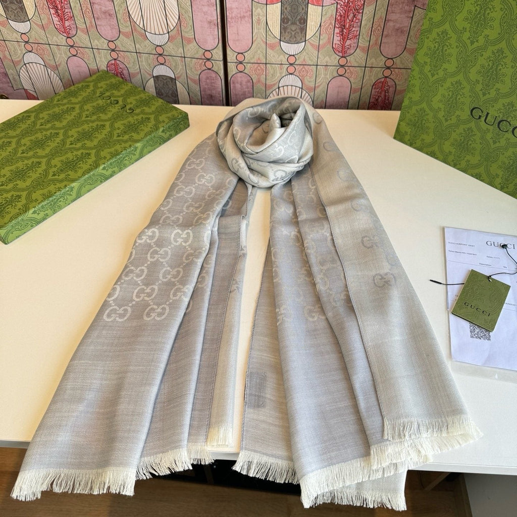 Gucci Reversible Monogram Fringe Scarf product image 1, provided for visual reference and product detail review