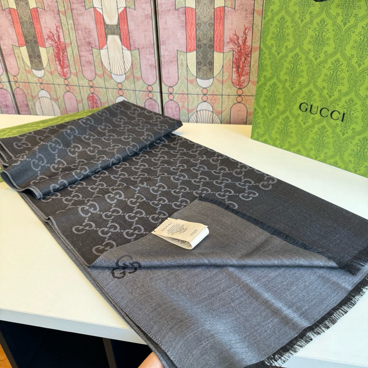 Gucci Fringed Monogram Scarf product image 6, provided for visual reference and product detail review