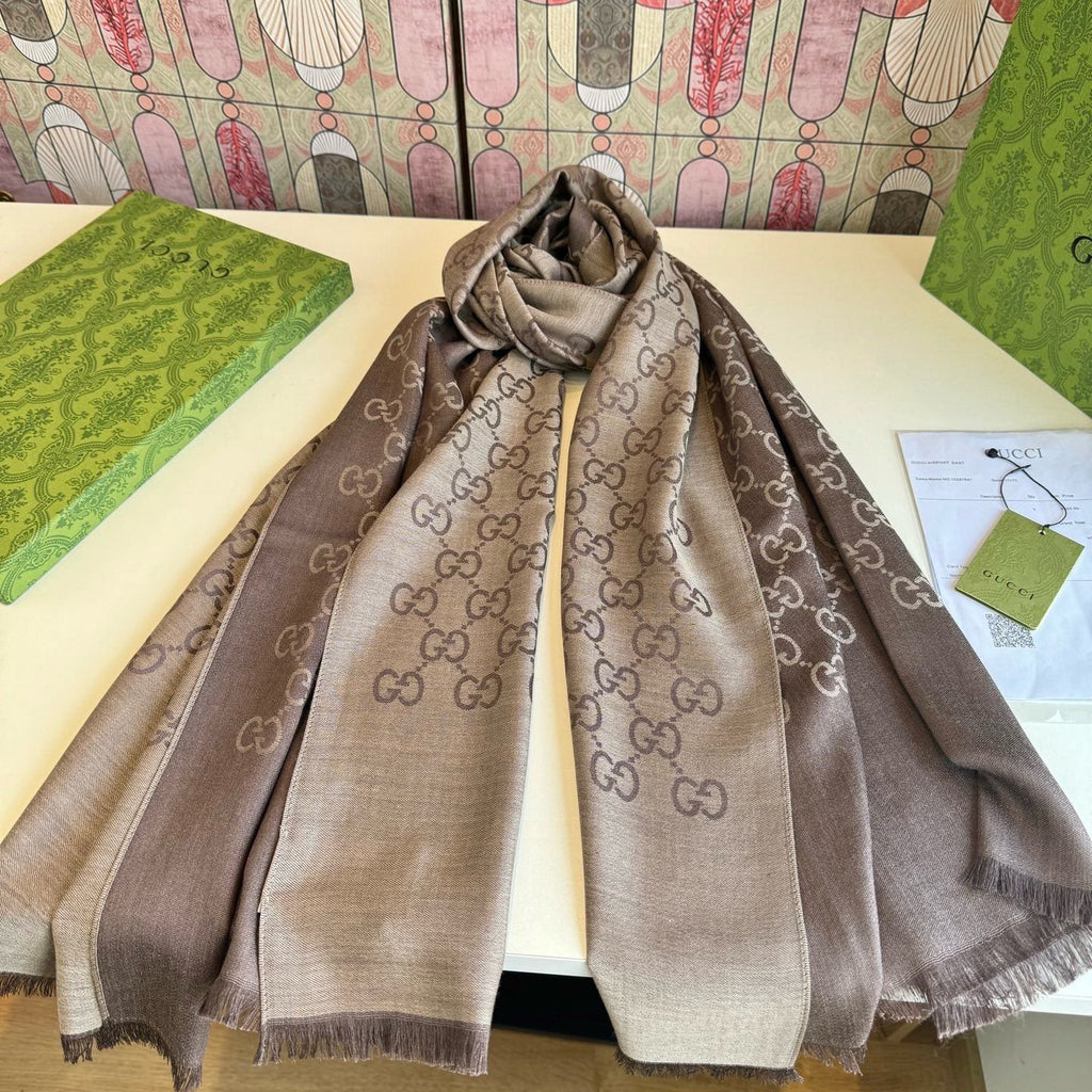 Gucci Reversible Monogram Fringe Scarf product image 6, provided for visual reference and product detail review