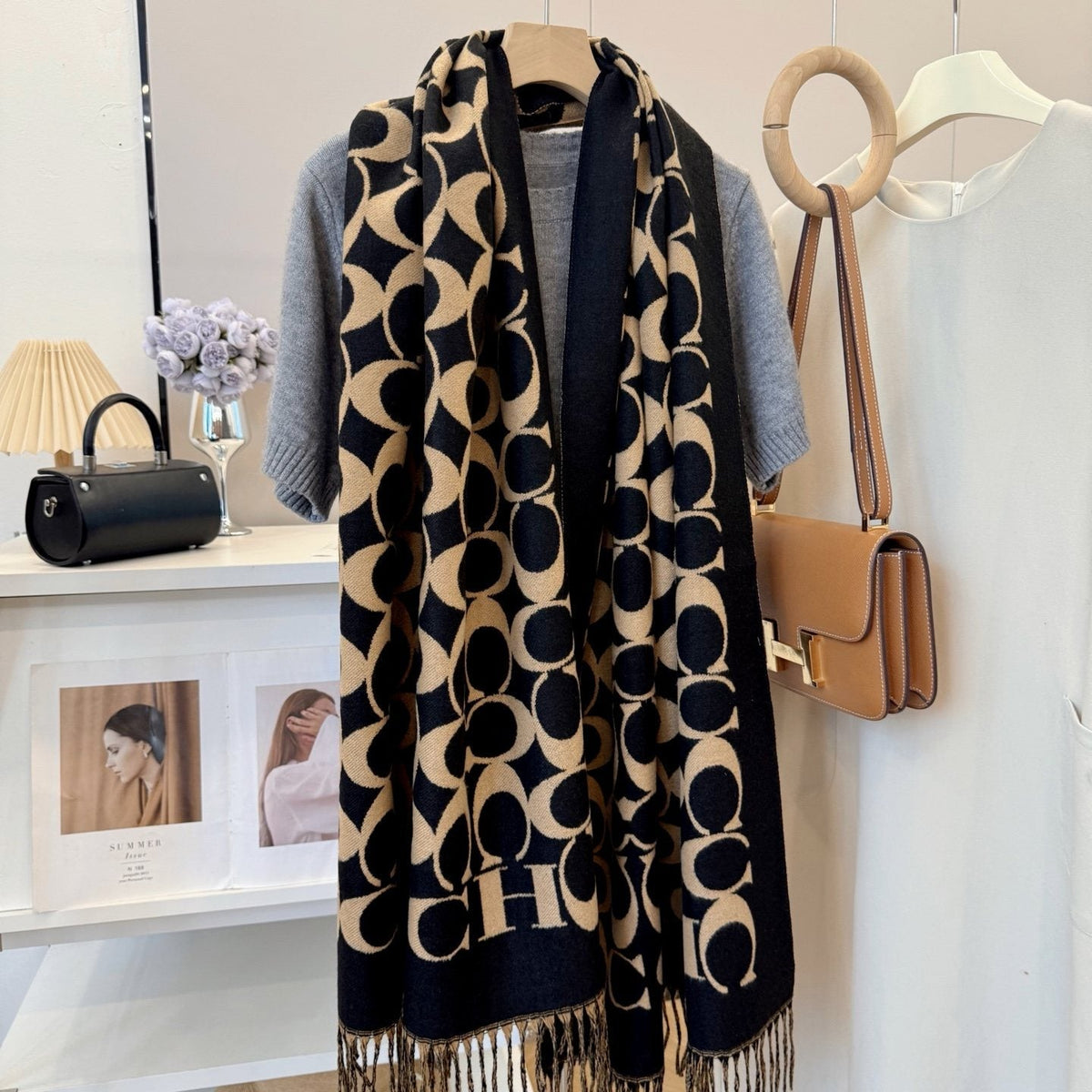 Coach Fringed Woven Motif Scarf product image 3, provided for visual reference and product detail review