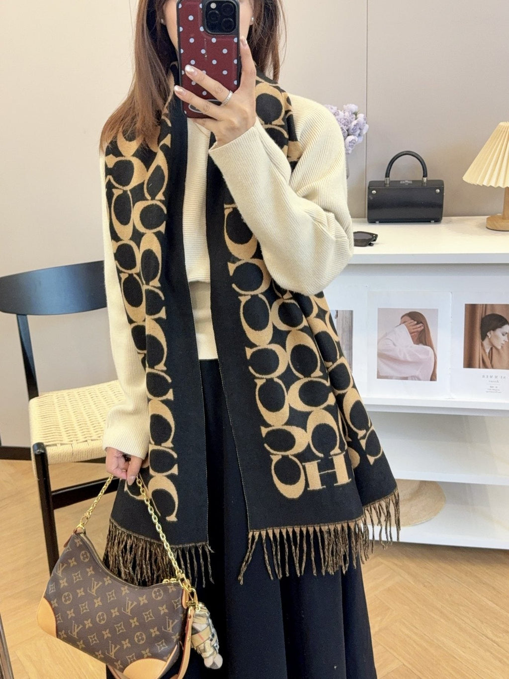 Coach Fringed Woven Motif Scarf product image 5, provided for visual reference and product detail review