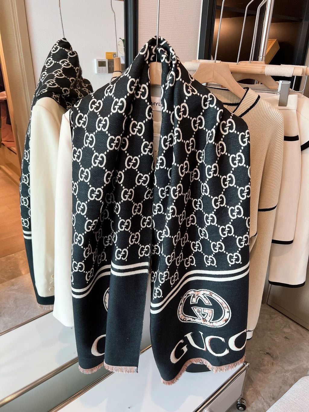 Gucci Jacquard Logo Scarf product image 1, provided for visual reference and product detail review