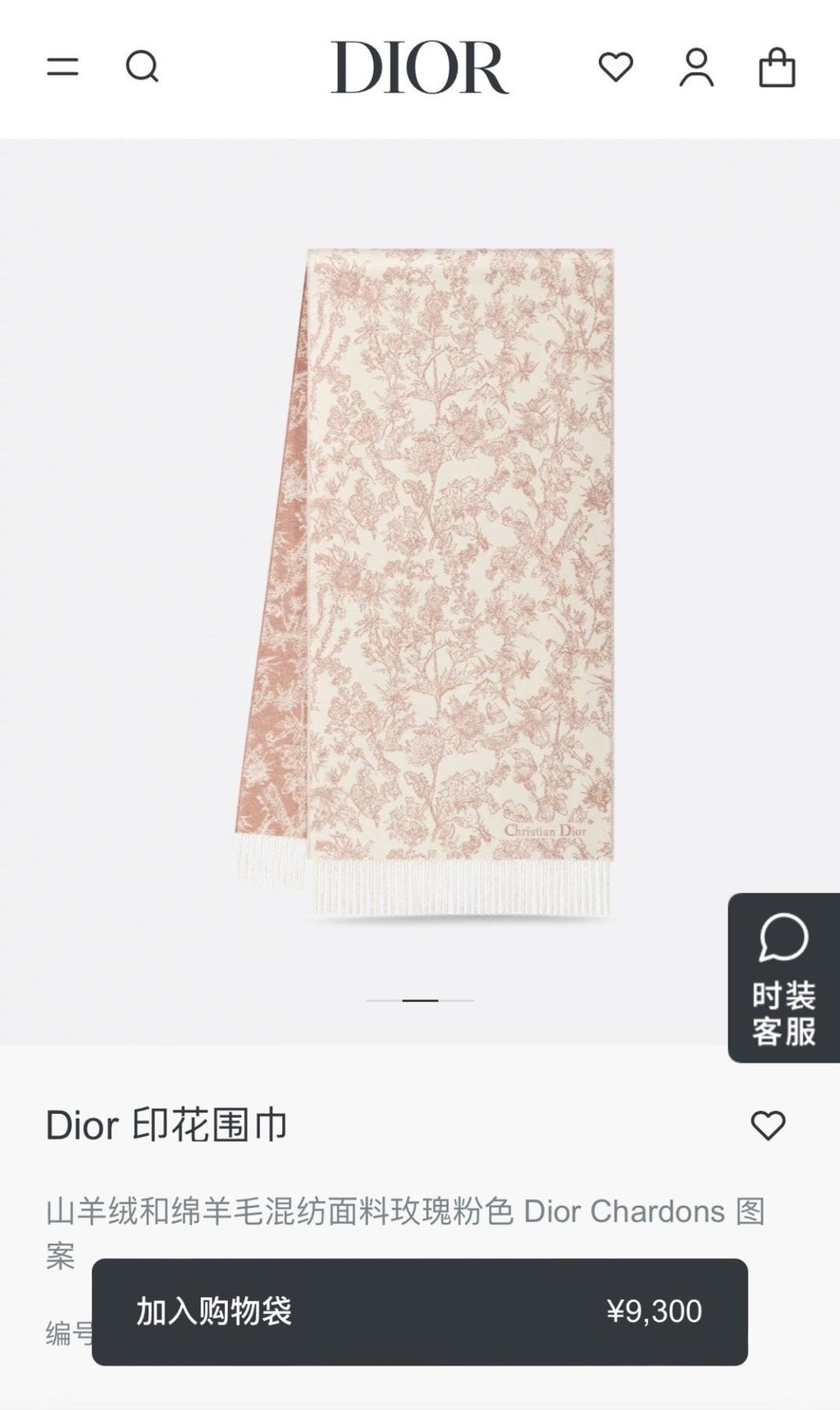 Dior Botanical Toile Fringed Scarf product image 2, provided for visual reference and product detail review