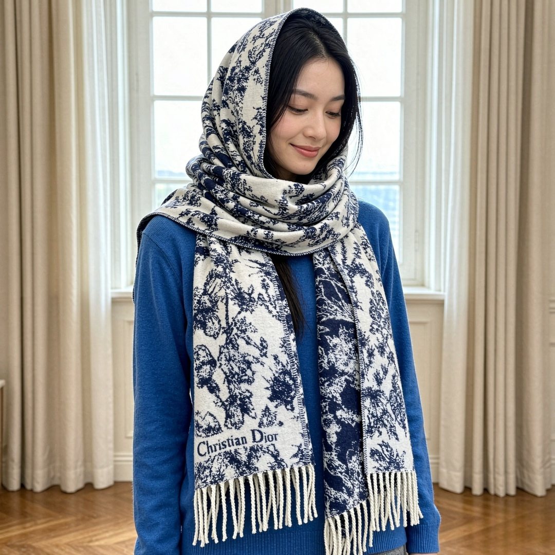 Dior Botanical Fringed Scarf product image 1, provided for visual reference and product detail review