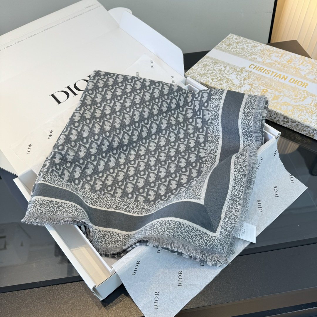 Dior Striped-Border Fringed Square Shawl product image 12, provided for visual reference and product detail review
