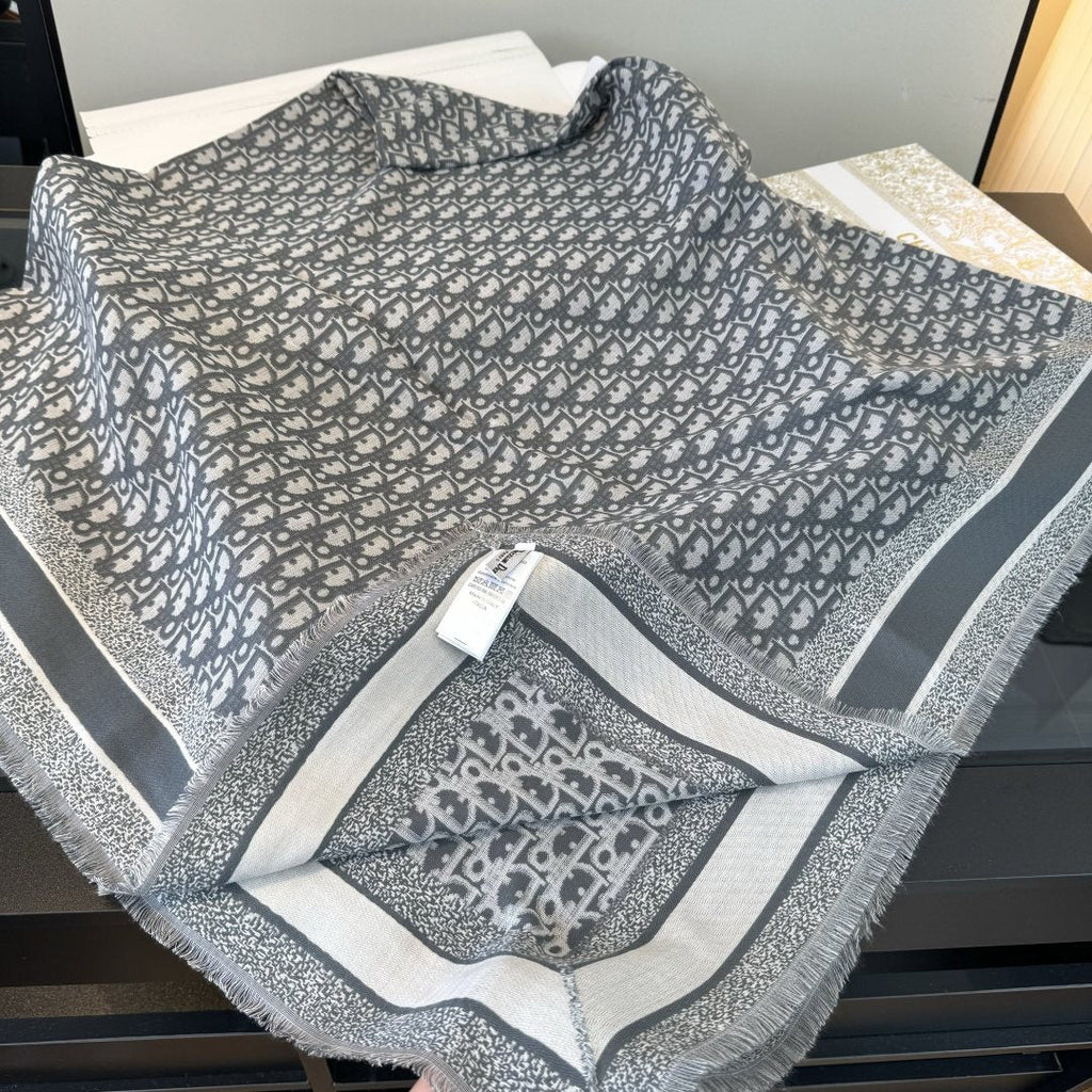 Dior Striped-Border Fringed Square Shawl product image 9, provided for visual reference and product detail review