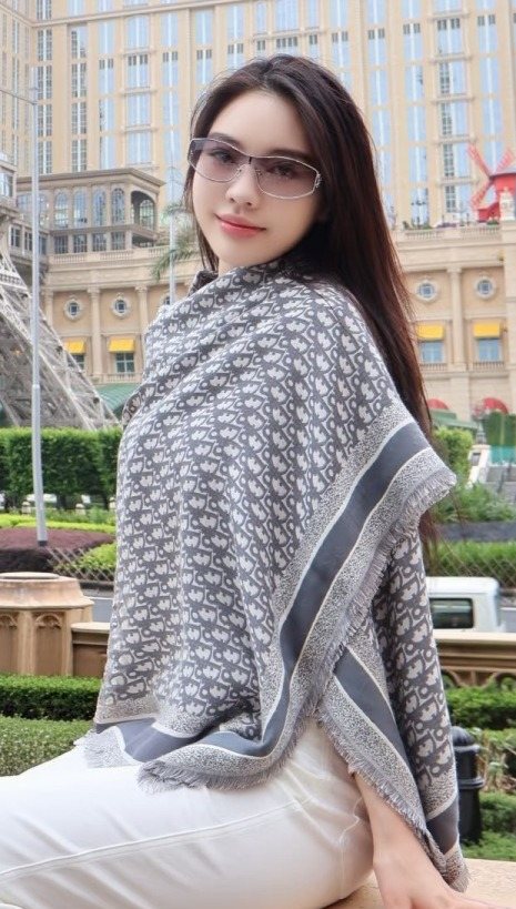 Dior Striped-Border Fringed Square Shawl product image 1, provided for visual reference and product detail review
