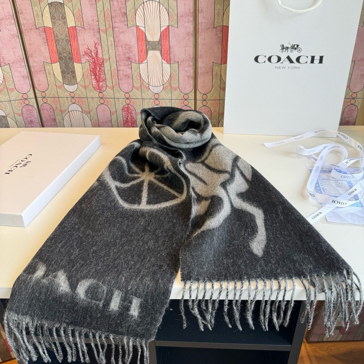 Coach Reversible Fringed Logo Scarf product image 8, provided for visual reference and product detail review