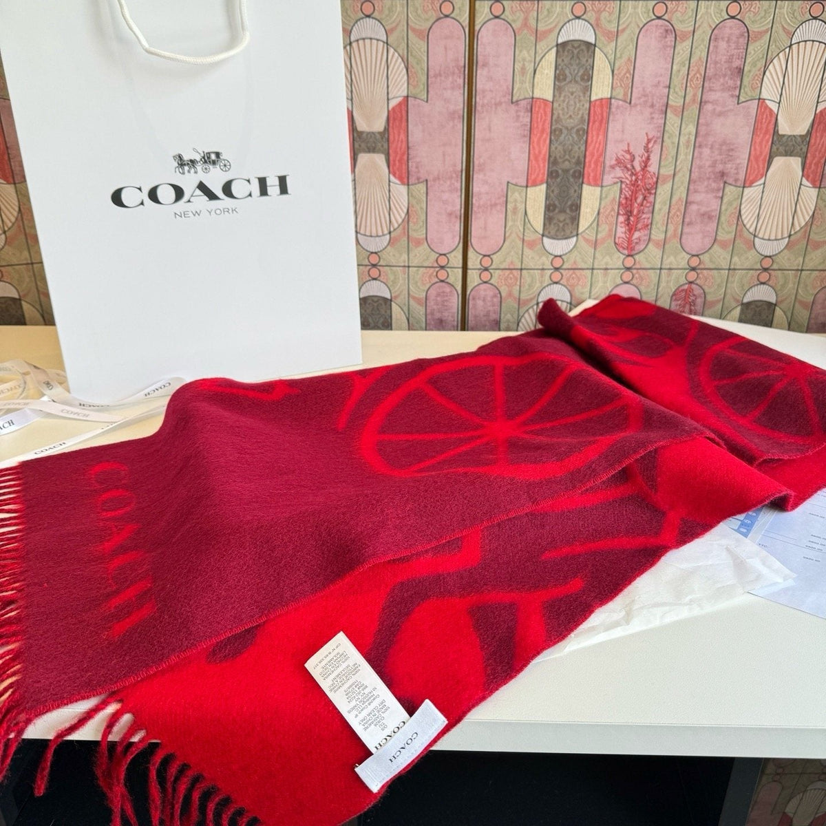 Coach Logo Fringed Wool Scarf product image 4, provided for visual reference and product detail review